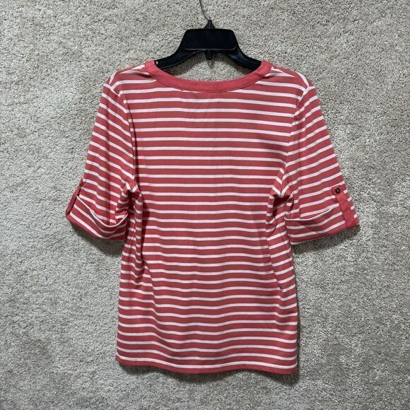 Lauren Ralph Lauren Shirt NWT Women's Large Orange Nautical Striped V Neck Top - Picture 9 of 9
